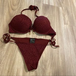 H&M push up maroon crochet cheeky bikini
